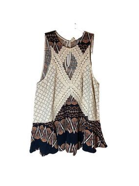 Melrose & Market boho peplum tank w/tribal print, crochet details & chest cutout